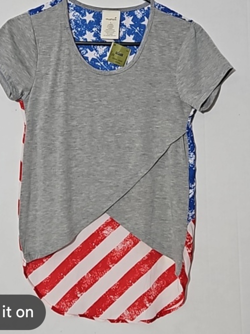 Marci Gray spliced Layered crop top with Americana Stripe & Star back. Small